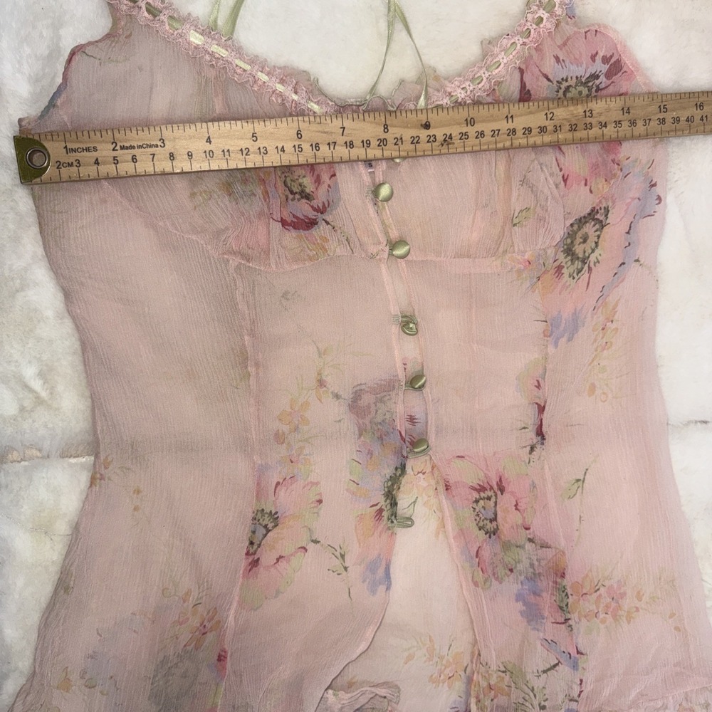 Vtg Y2K Victoria's Secret 100% Silk Set Floral Milkmaid Babydoll Chemise Slip S - Picture 12 of 16